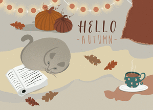 Chat douillet parmi les citrouilles d'octobre